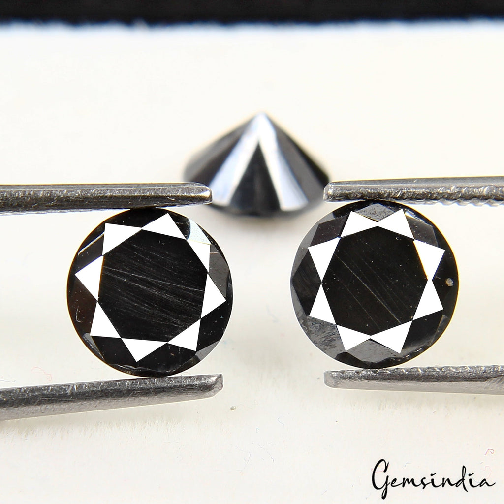 3 Pcs Black Moissanite Diamond 6mm Round Cut Top Quality Solitaire Gemstones
