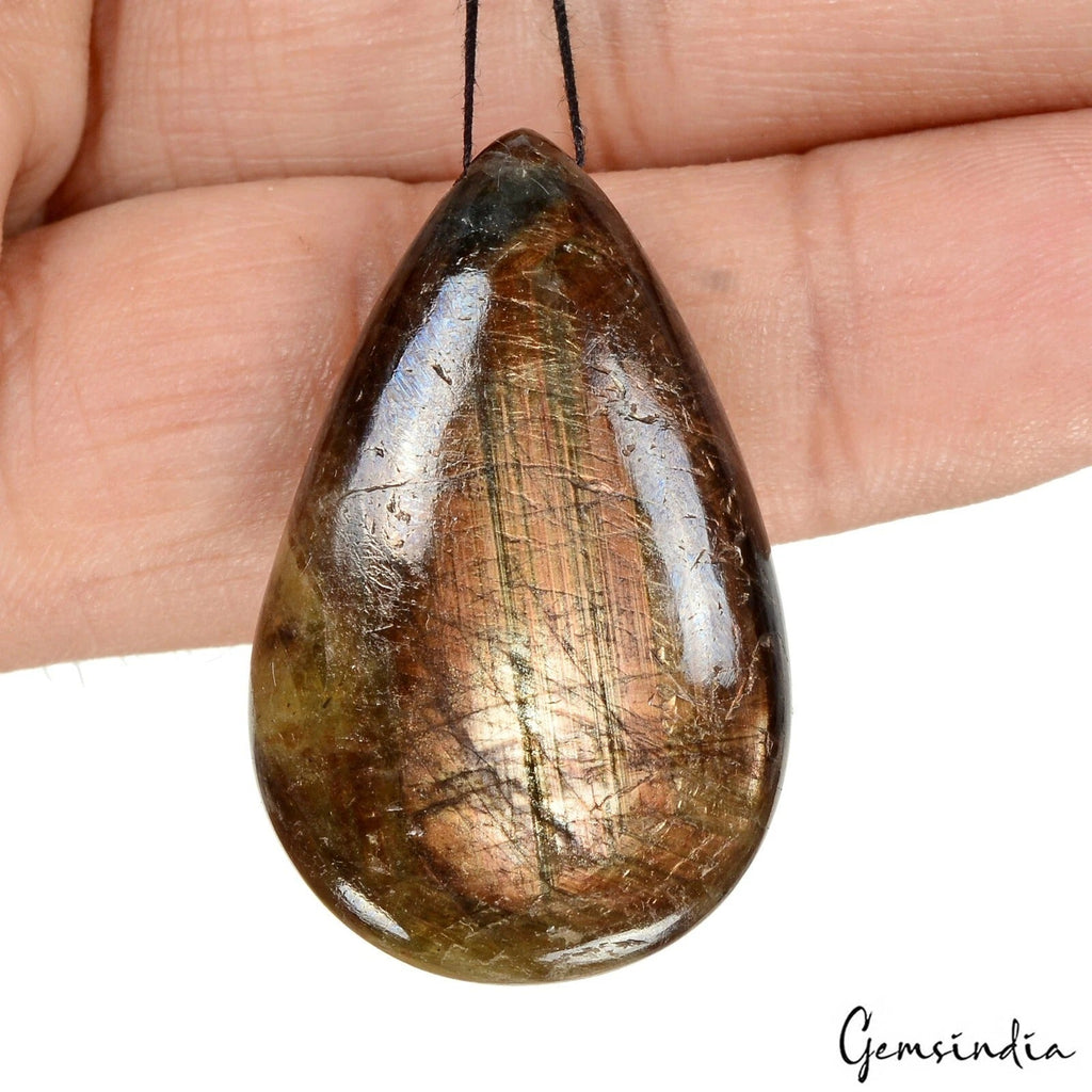 Certified 69.60 Cts Natural Brown Sapphire Pear Cabochon Drilled Bead/Briolette