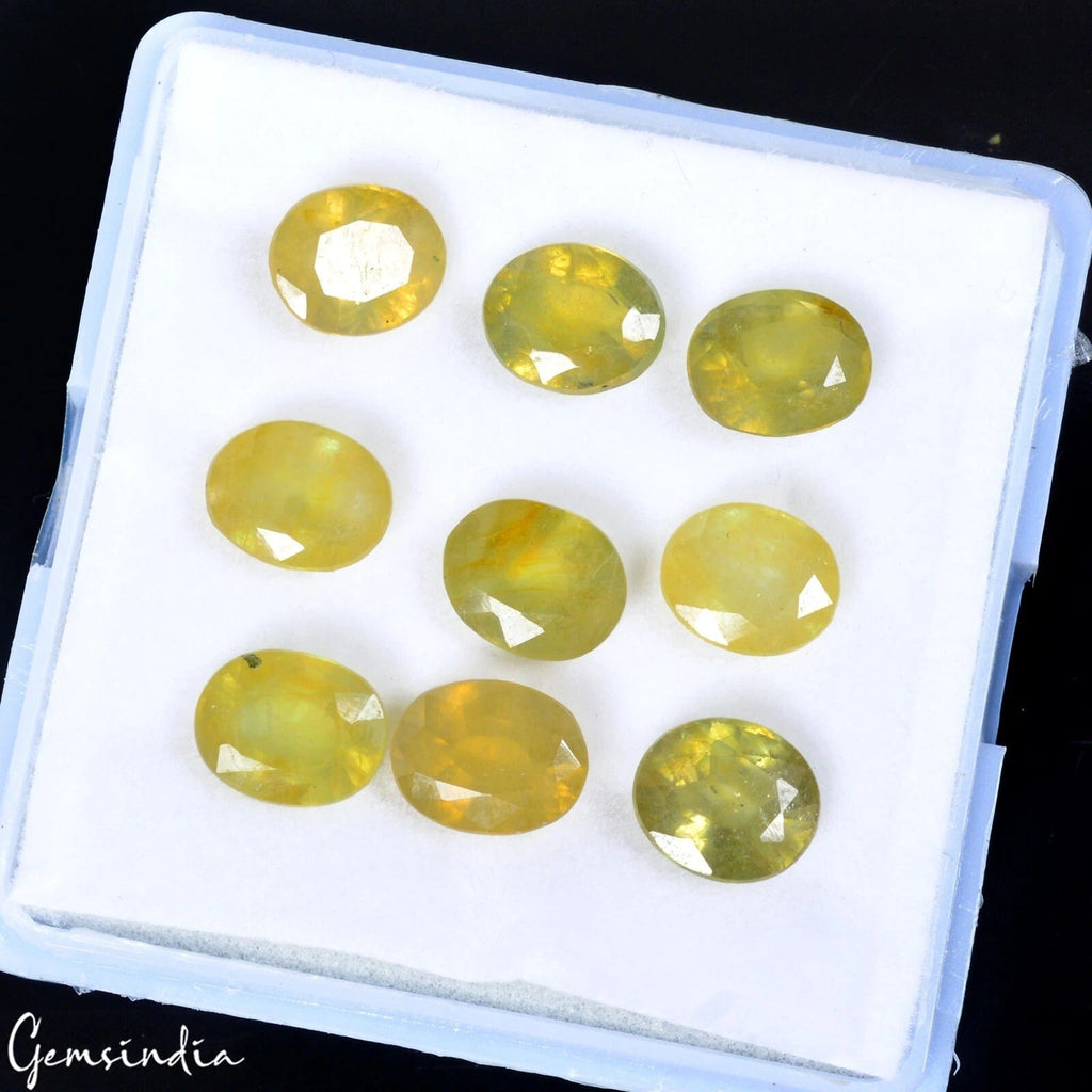 Certified 32.10 Cts/9 Pcs Natural Yellow Sapphire Oval Calibrated 9x7mm Gems Lot