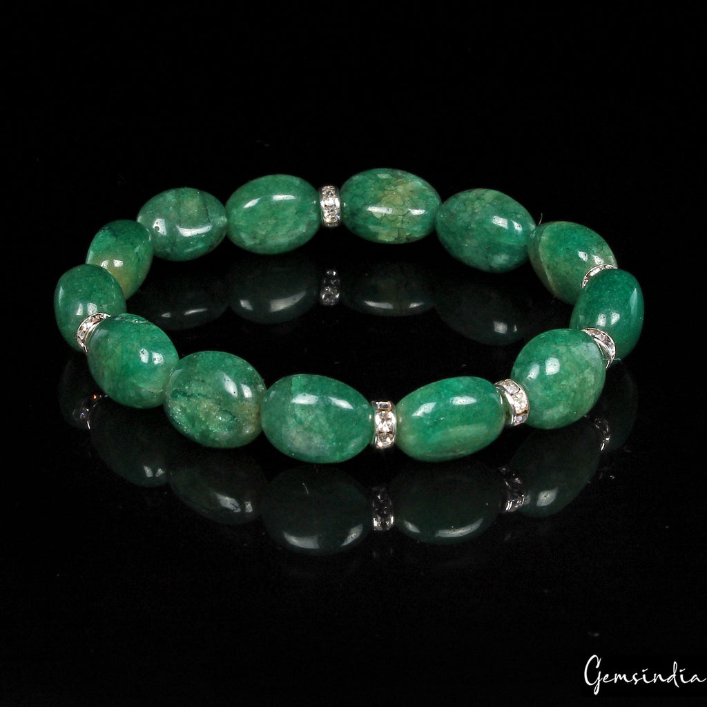 6.5" Natural Brazilian Emerald Oval Cab Handmade Stretchable Bracelet for Women