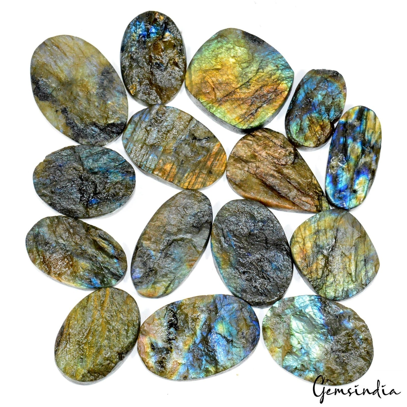 15 Pcs Natural Labradorite Multi Flash Raw Face 30mm-43mm Druzy Loose Gemstones