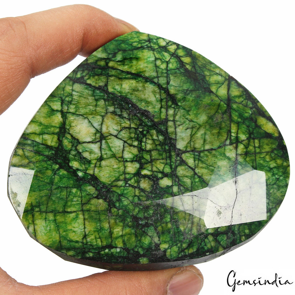 1870 Ct Large Faceted Green Emerald Crystal Pear Faceted Rare Collector Gemstone