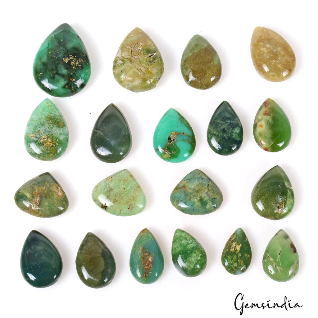 100.00 Ct Untreated Chrysoprase Pear Cab Natural Loose Gem Lot 19 Pc For Jewelry