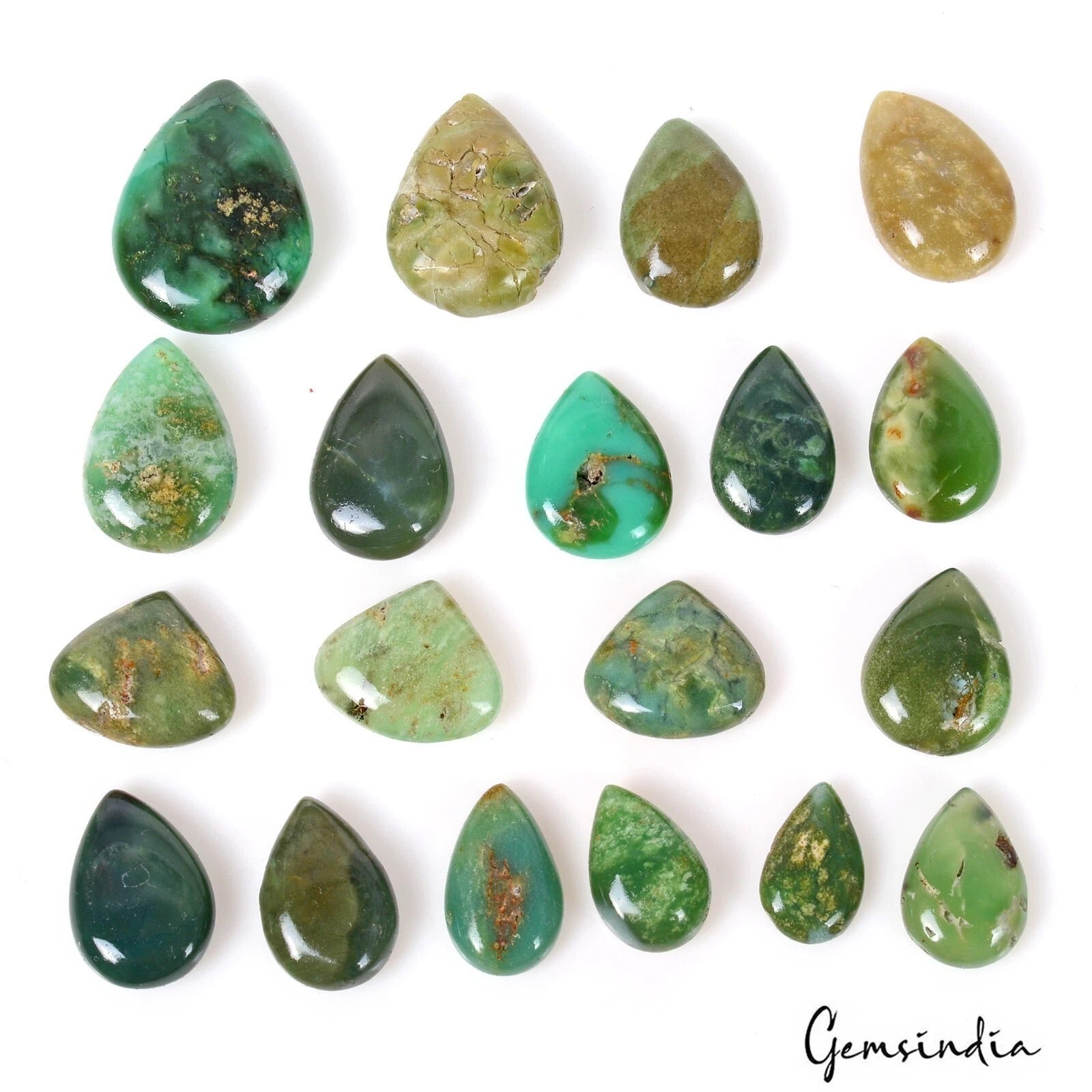 100.00 Ct Untreated Chrysoprase Pear Cab Natural Loose Gem Lot 19 Pc For Jewelry