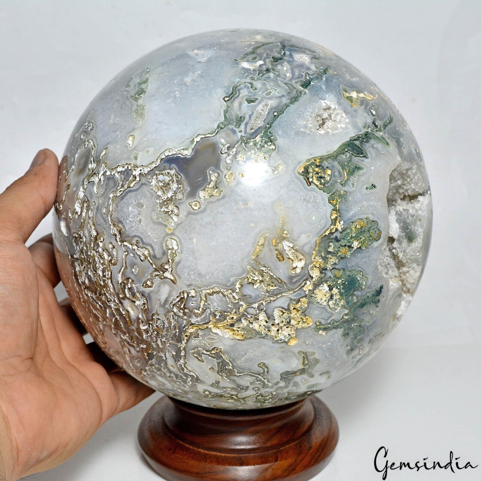 6.62 Kg Natural Dendrite Moss Agate Druzy Crystal Mineral Reiki Sphere 6.75 Inch
