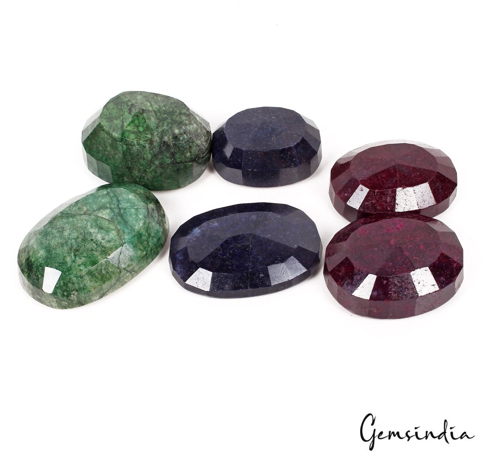 6200 Ct 6 Pcs Natural Multi Color Emerald Ruby Sapphire Mixed Cut Loose Gem Lot