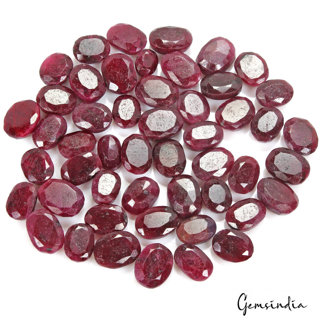 900 Cts/50 Pcs Natural African Dark Red Ruby Oval Faceted Cut Loose Gems Lot