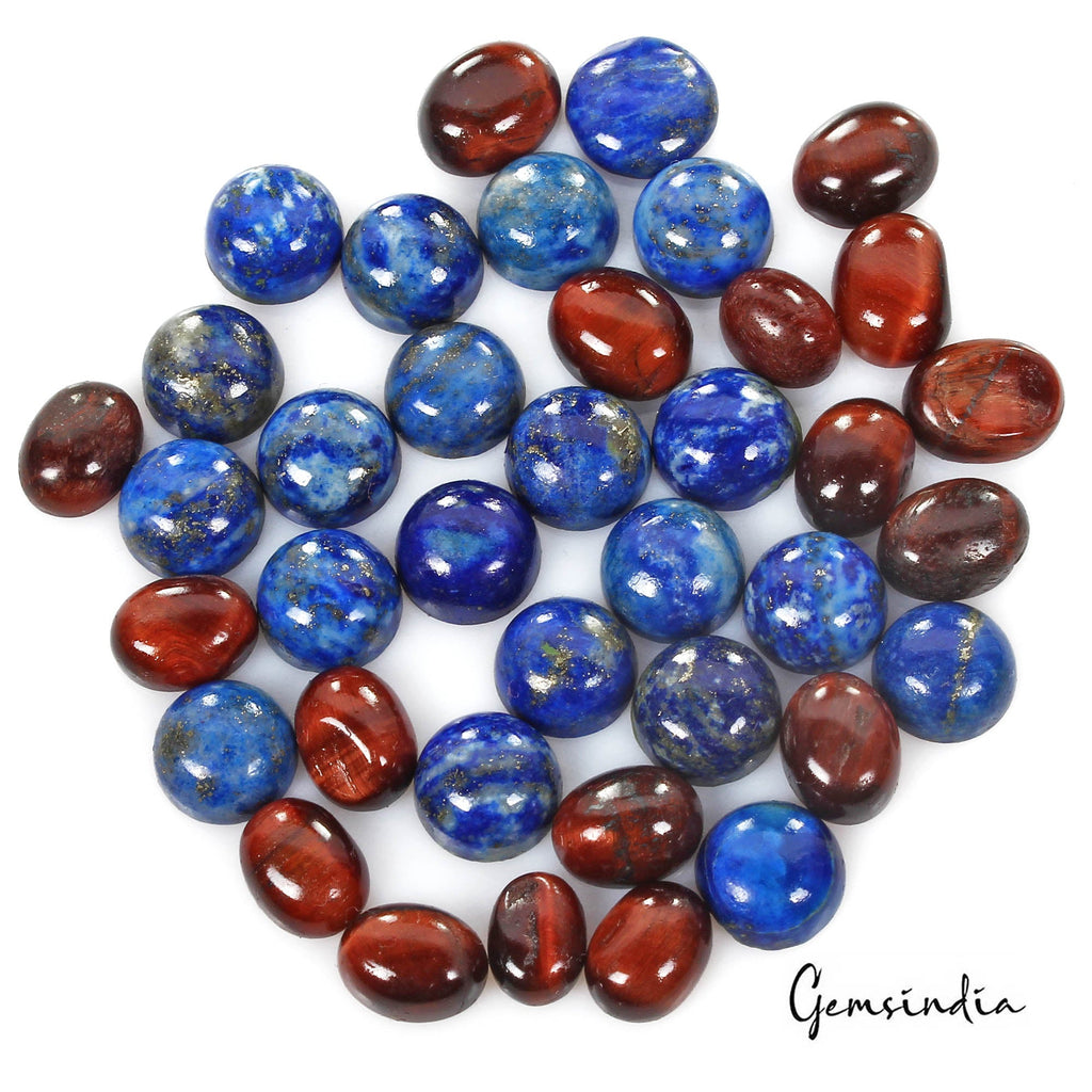 102.70 Cts/38 Pcs Natural Red Tiger Eye Blue Lapis Lazuli Mix Cab Loose Gems Lot