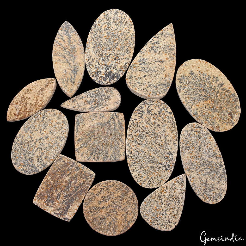 500 Ct Natural Psilomelane Mix Cut Flat Back Side Dendrite Free Agate Gems Lot