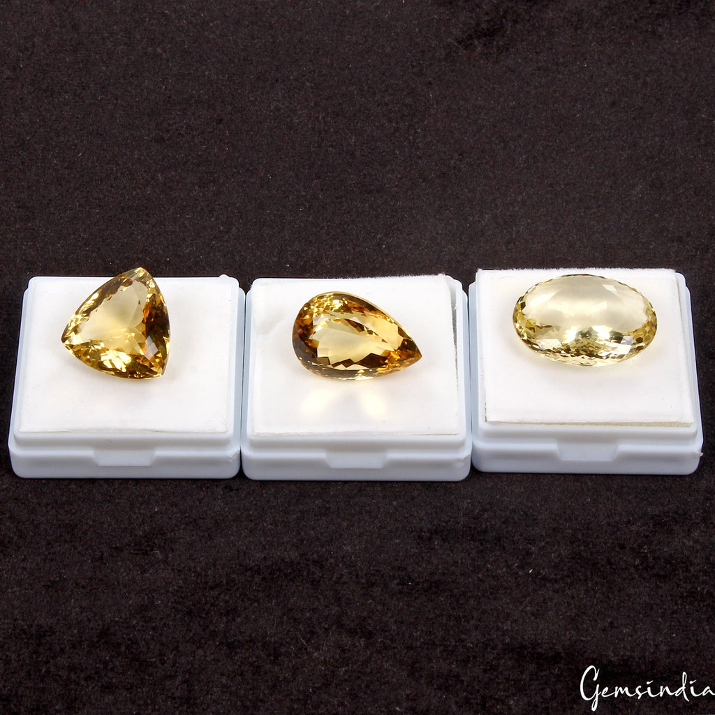 91.80 Ct Natural Yellow Citrine Mix Cut Loose AAA Grade Eye Clean Gemstones~3 Pc