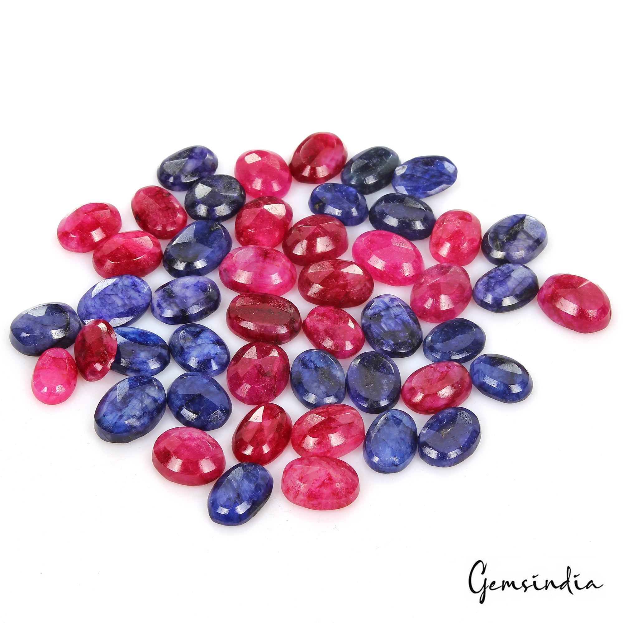 470 Ct/46 Pcs Natural Red Blue Beryl Oval Faceted Cut Loose Gems Lot For Jewelry