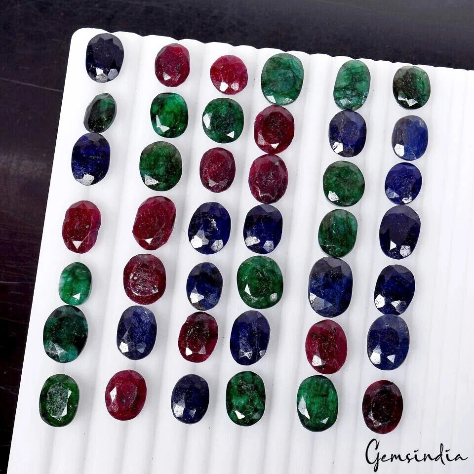 42 Pcs Natural Emerald Ruby Sapphire 12mm-17mm Oval Cut Loose Gemstones~ 400 Cts