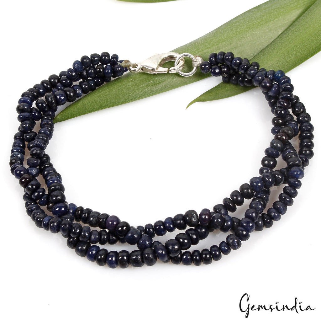 7.5 In Natural Sapphire Twisted Designer Bracelet Smooth Beads Handmade Jewelry