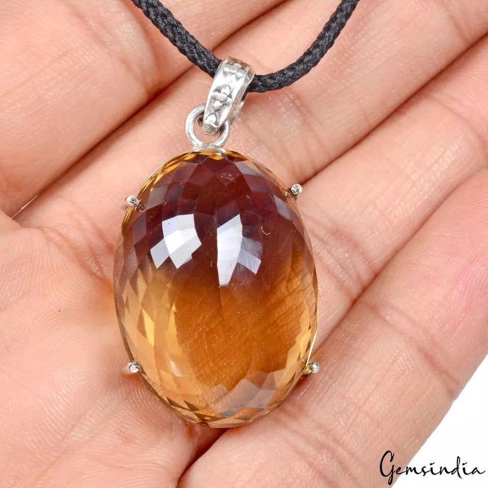 AAA+ Citrine Gemstone Handmade 925 Sterling Silver Jewelry Oval Pendant 16.36 Gm