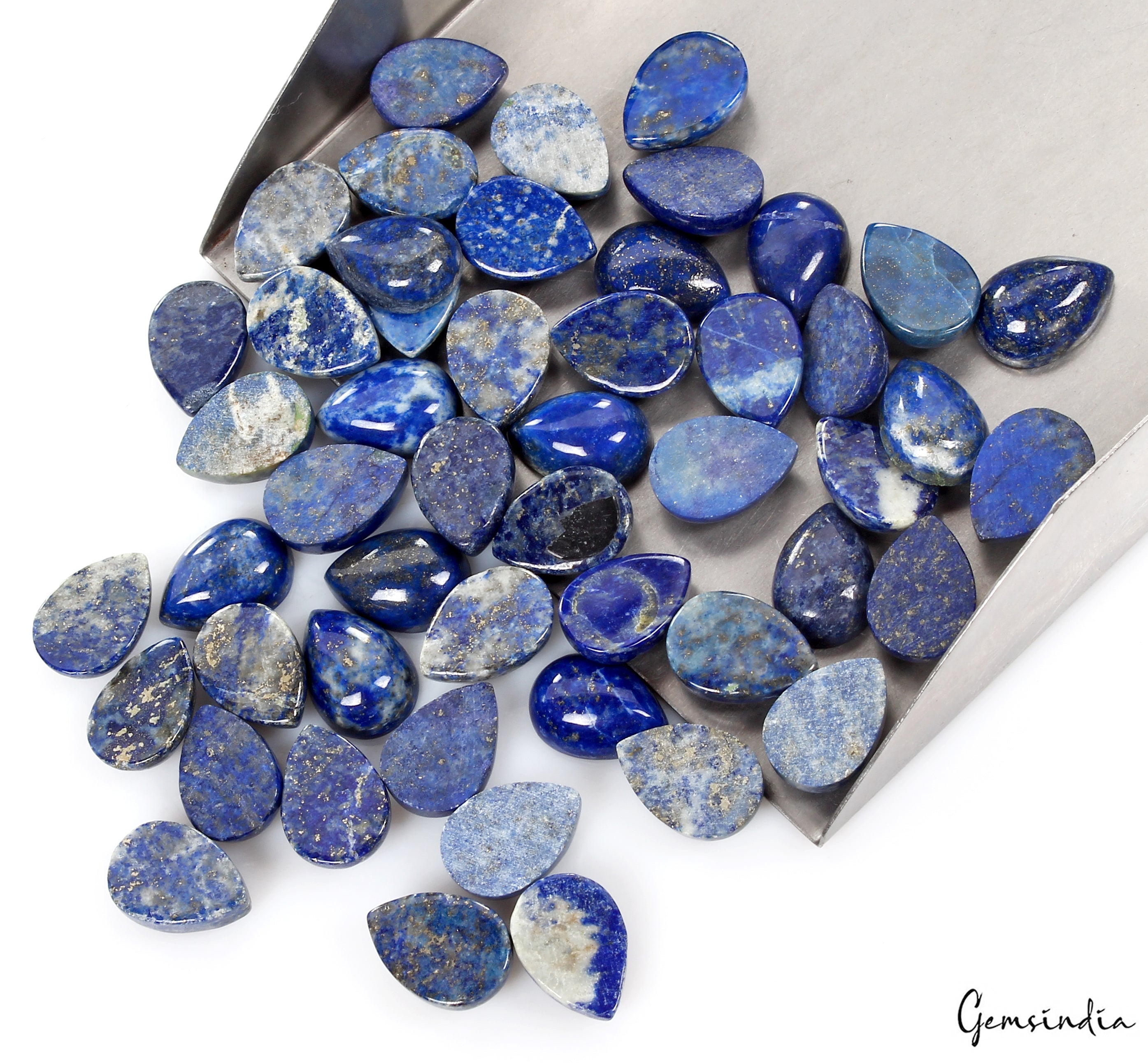 50 Pcs Natural Blue Lapis Lazuli 14mmx10mm Pear Loose Cabochon Gemstones ~300 Ct