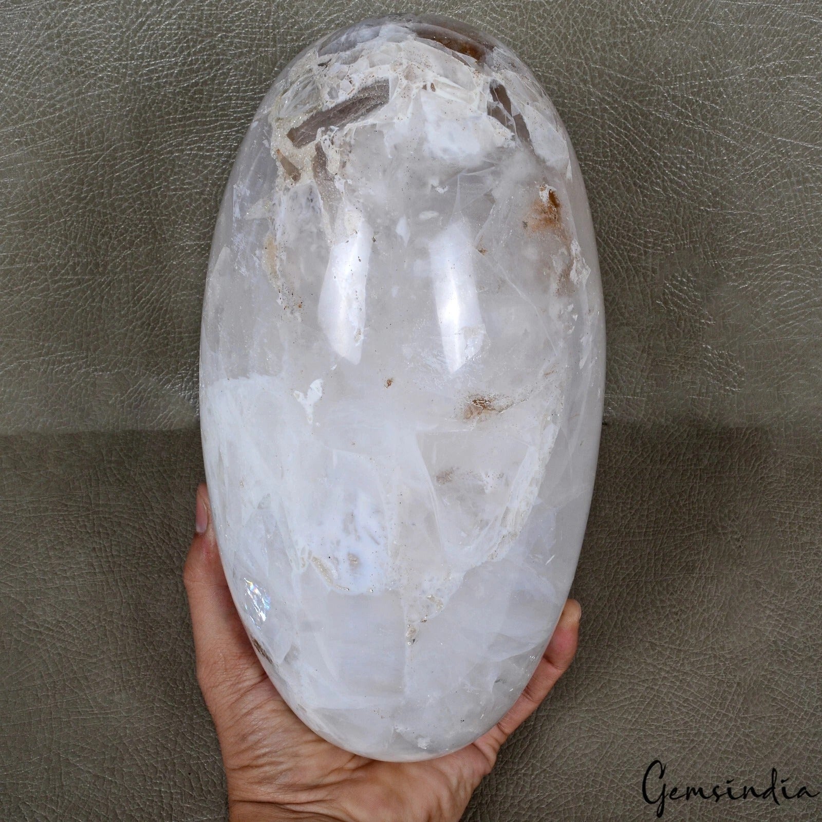 White Quartz Sphere, Untreated — 9.75x5 Inch, 6.060 Kg (30300 Ct)