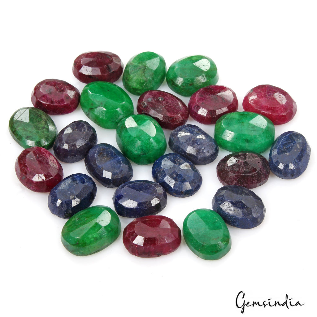 550 Ct Natural Ruby Emerald Sapphire Oval Cut Faceted Loose Certified Gems Lot