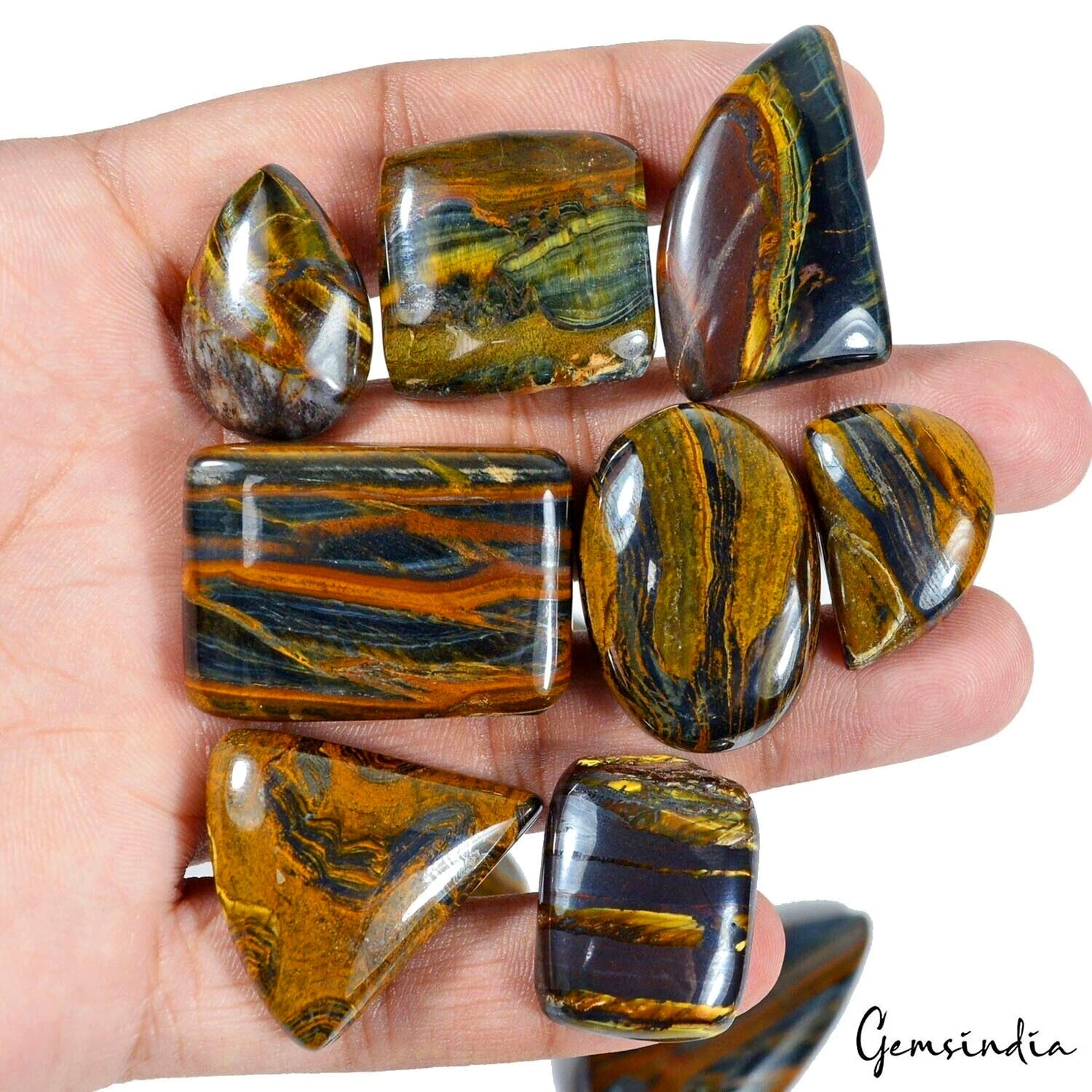 21 Pcs Natural Iron Tiger Eye 21-48mm Cabochon Loose Wholesale Gemstones Lot ~