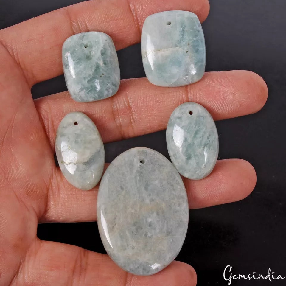 5 Pc Natural Blue Green Beryl Aquamarine Mix Shape Loose Drilled Bead/Briolettes