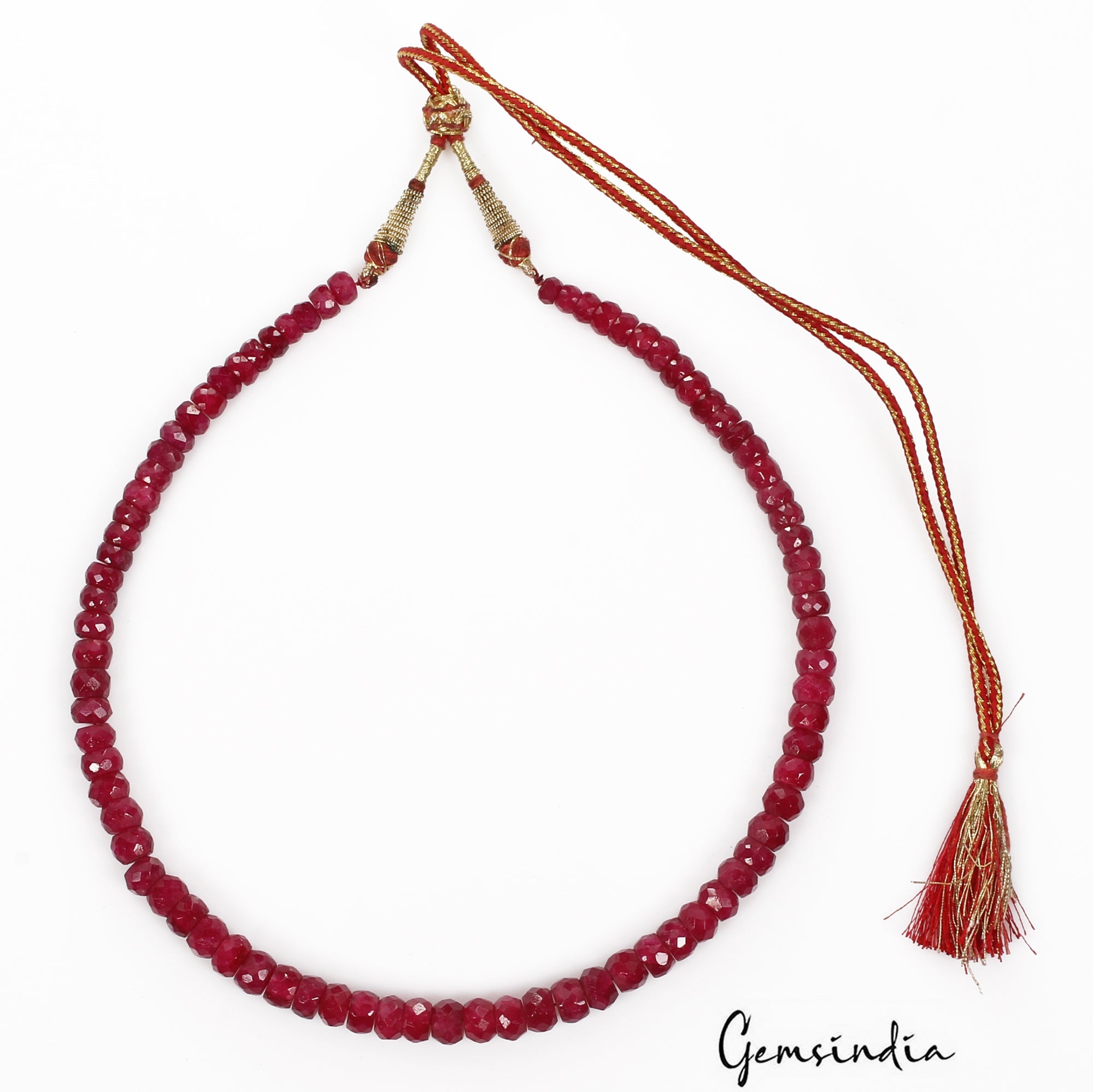 280 Ct Natural Red Quarts Round Cut Beaded Single Strand Adjustable Necklace 20"