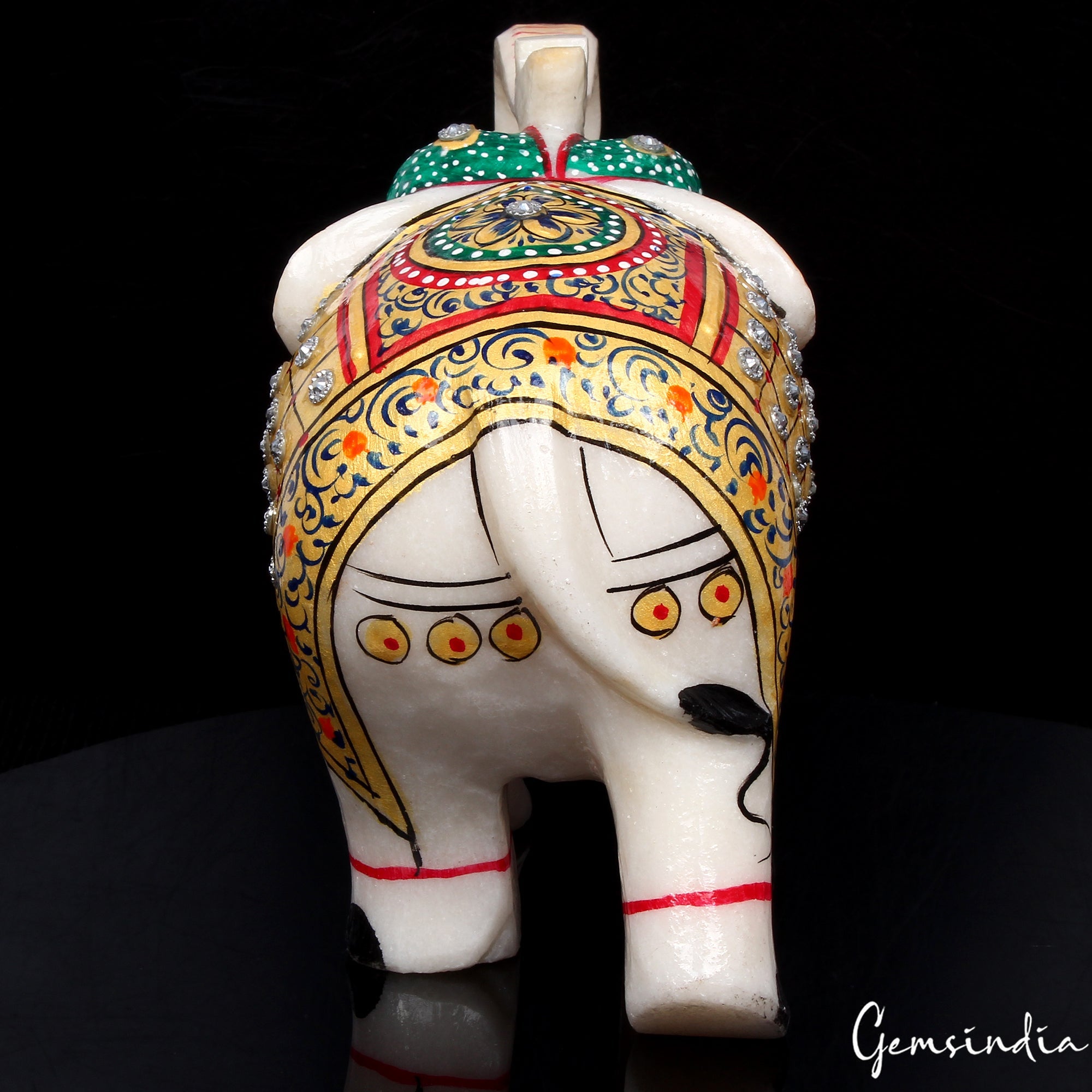 1.3 Kg Marble Elephant Statue Trunk Up Hand Paint Indian Art Home Deor Figurine