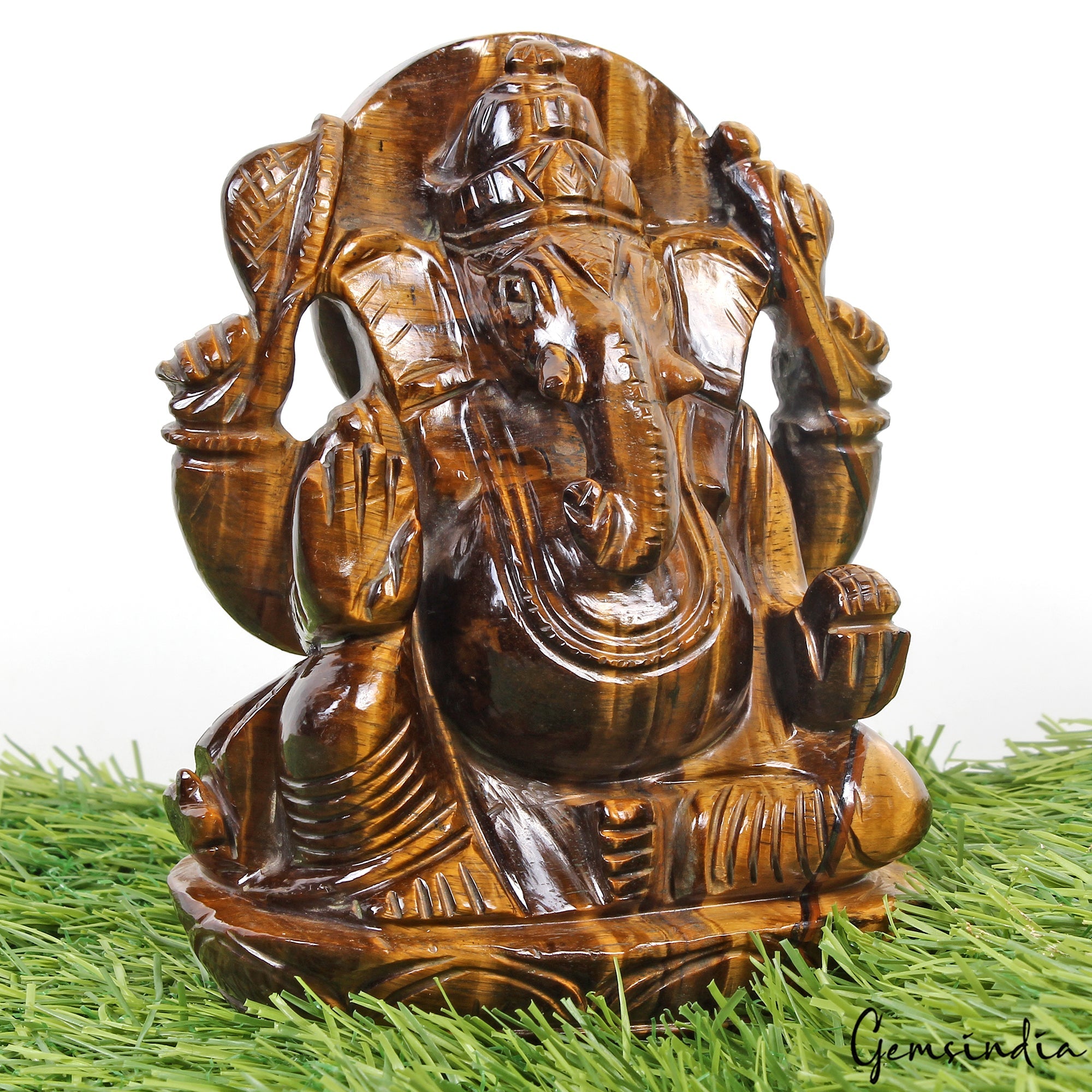 3300Ct Natural Untreated Brown Tiger Eye Single Stone Ganesha Carved Statue 4.4"