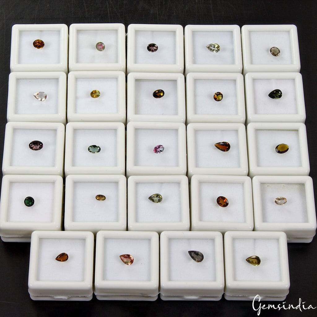 24 Pcs Estate Semi Precious Mix Cut Multi Color Tourmaline Gemstones Collection