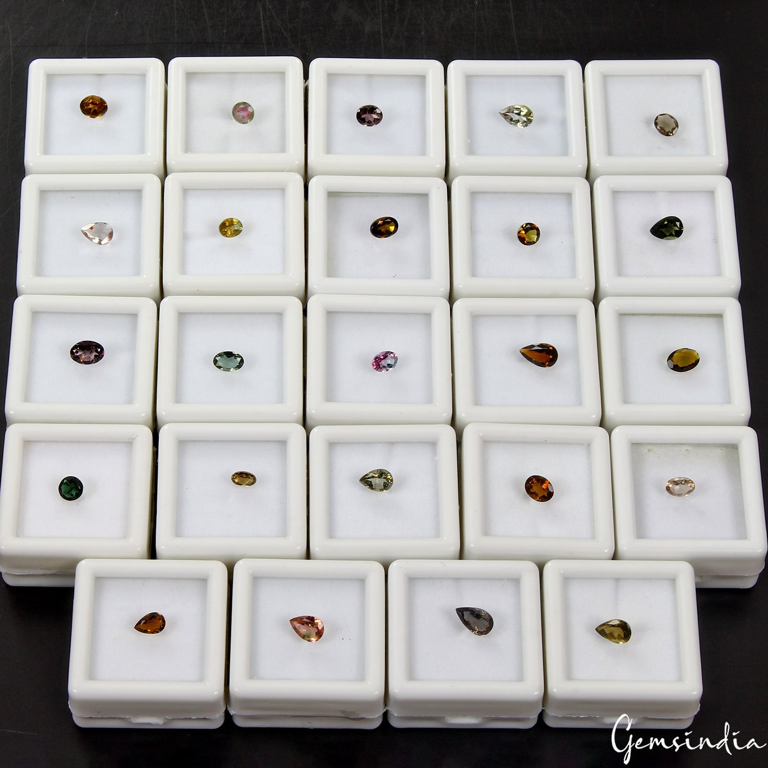 24 Pcs Estate Semi Precious Mix Cut Multi Color Tourmaline Gemstones Collection
