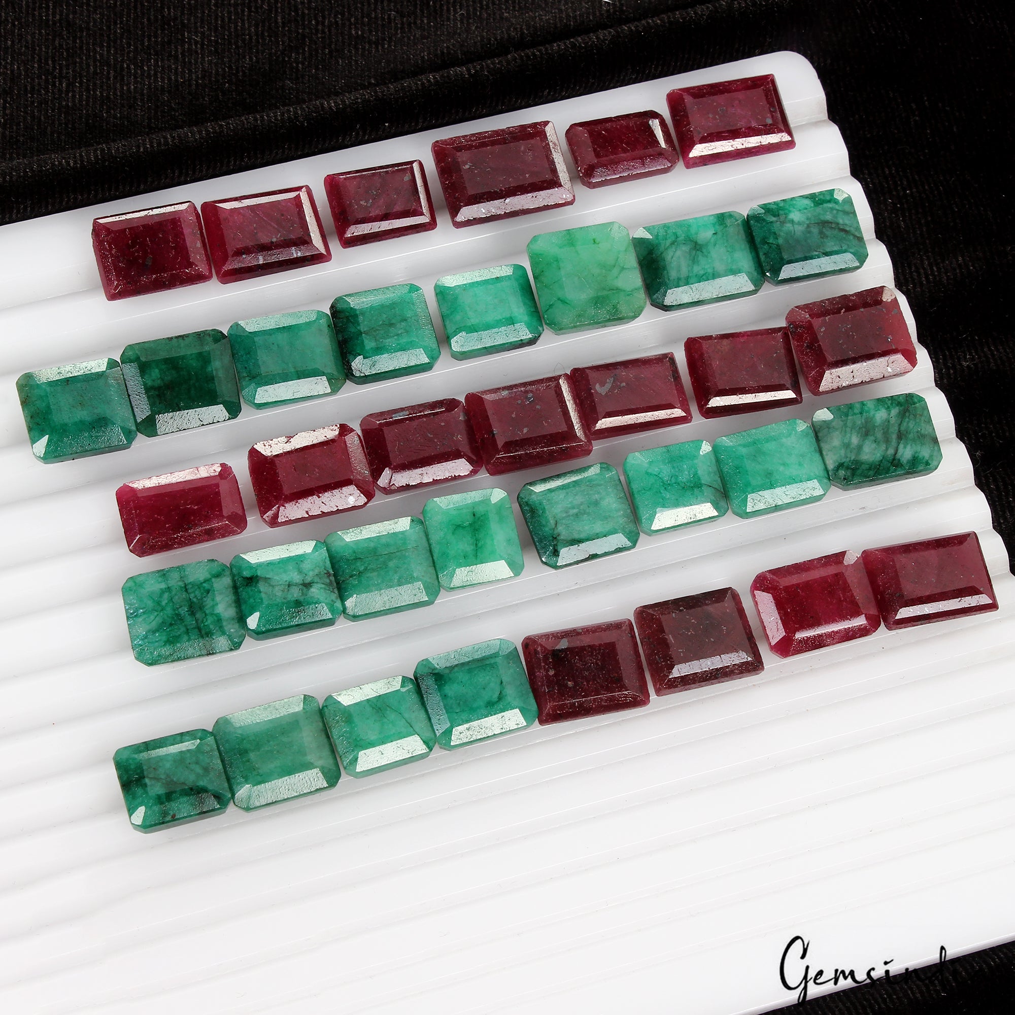 440 Ct/37 Pcs Natural Red Ruby Green Emerald Baguette Cut Loose Gems For Jewelry