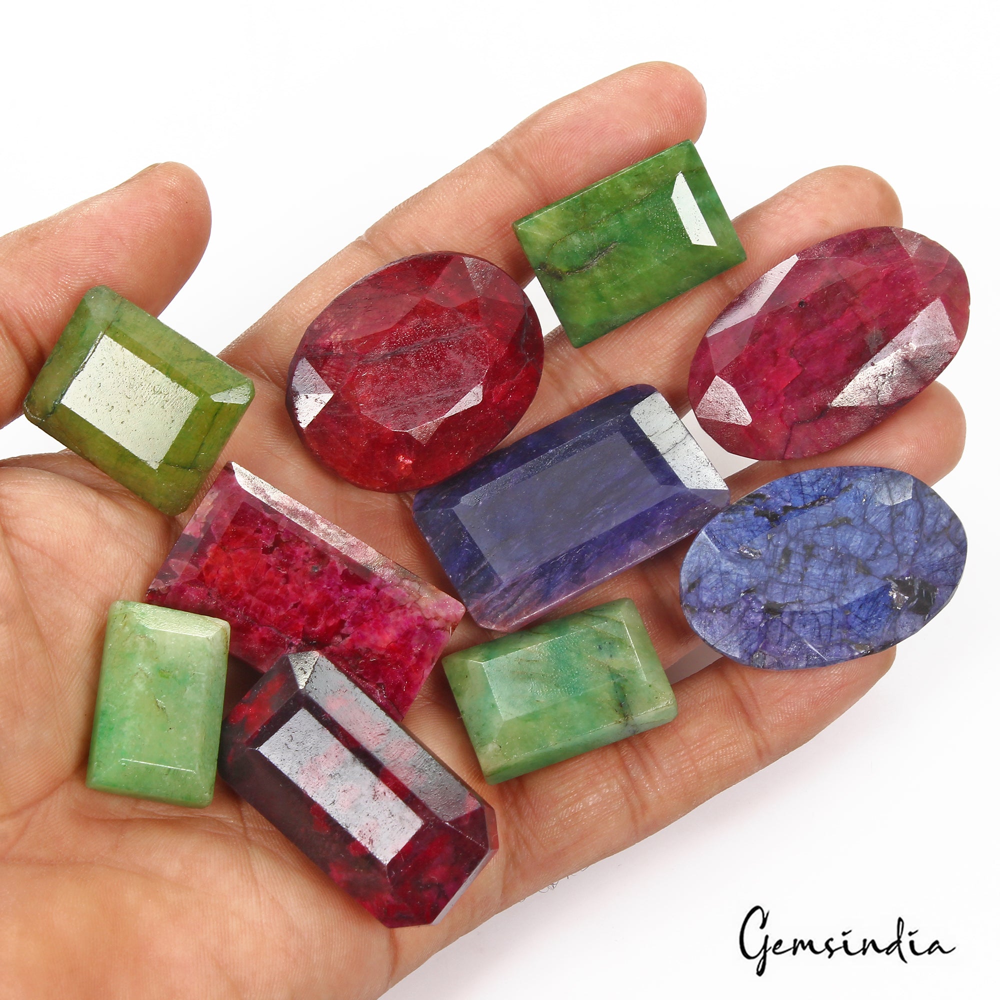 1060 Ct/10 Pcs Natural Multi Color Emerald Ruby Sapphire Mixed Cut Loose Gem Lot