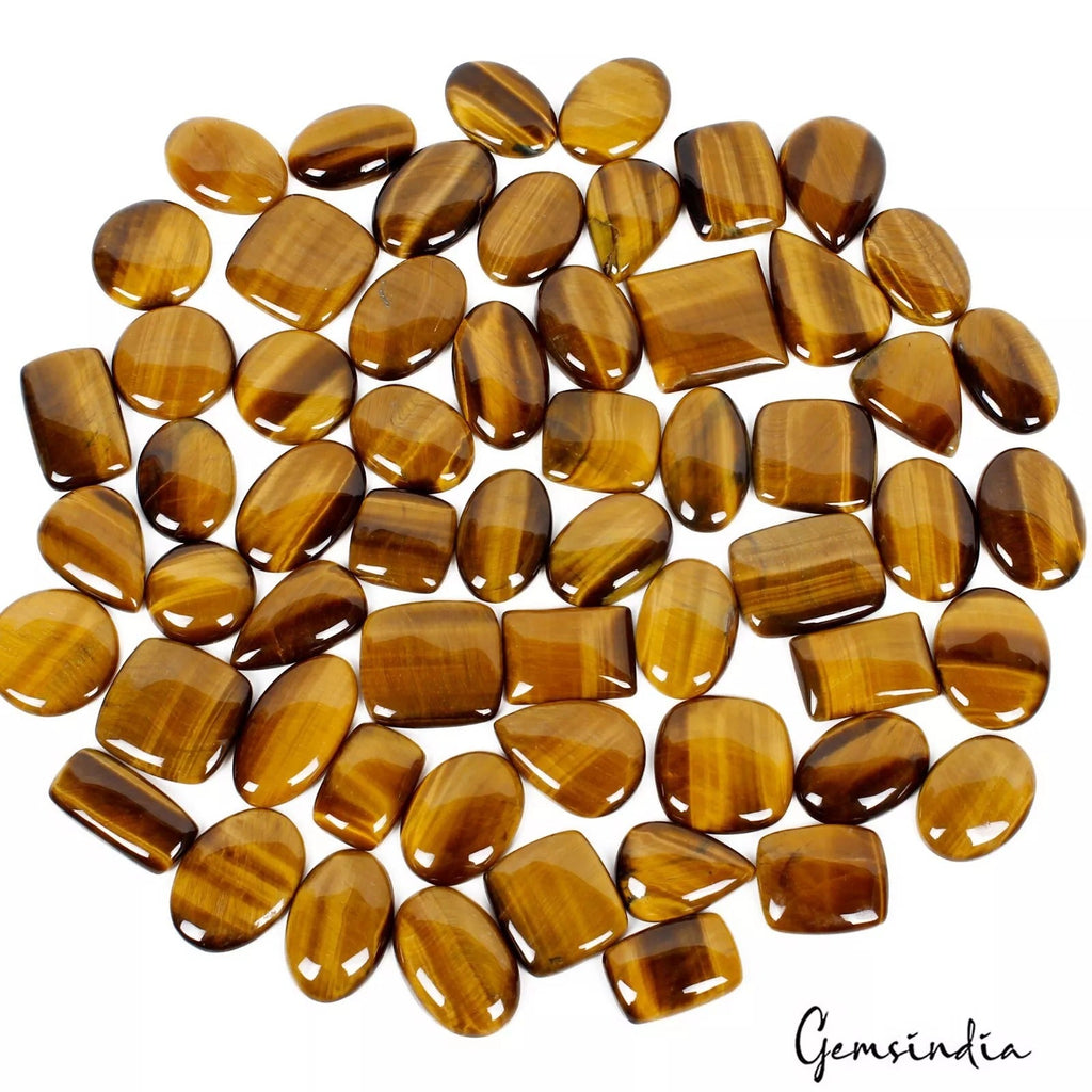 2270Ct Natural Yellow Brown Tiger Eye Mix Shape Cabochon Loose Gemstone 59Pc Lot