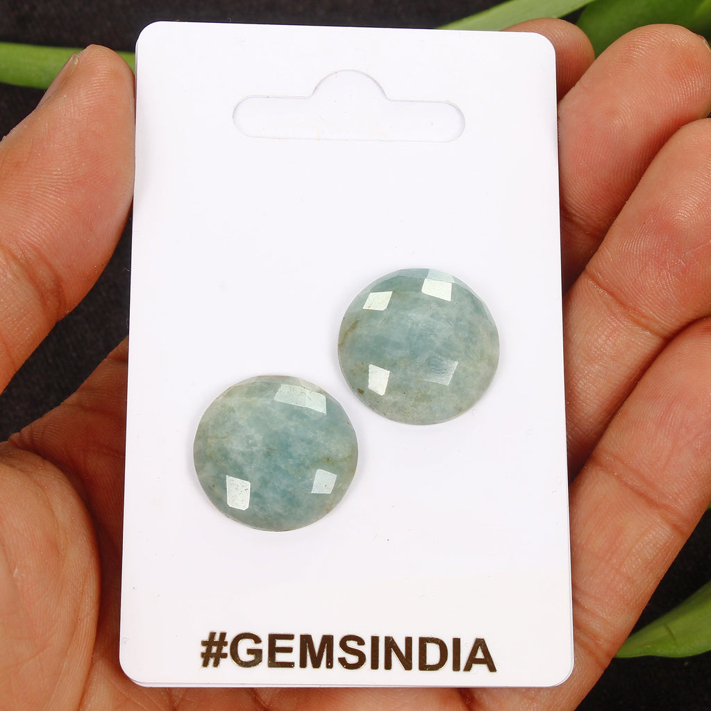 Certified 33.60 Cts/2 Pcs Natural Unheated Blue Aquamarine Round Loose Gems Pair
