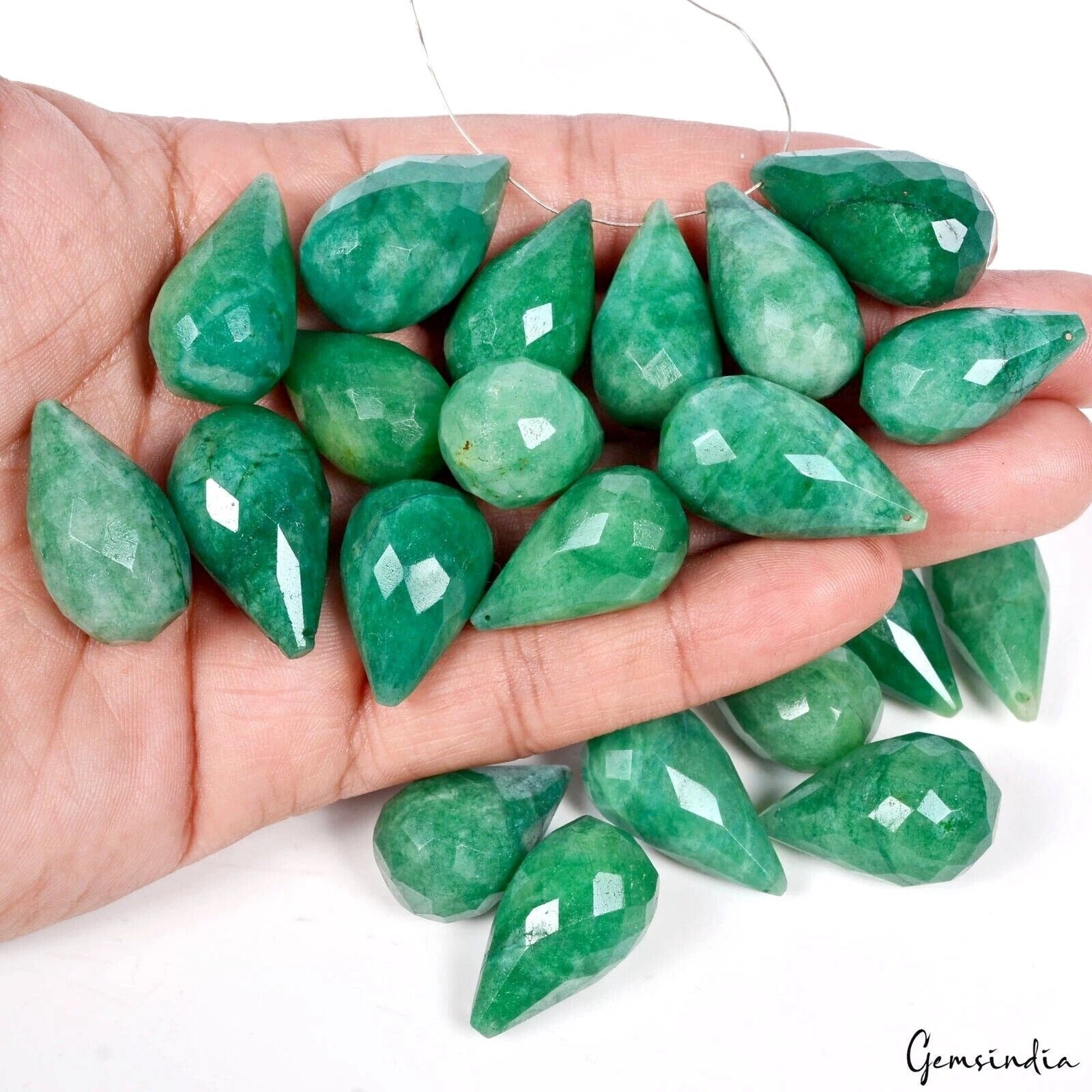 830 Cts/21Pc Natural Green Emerald Pear Checker Cut Loose Drilled Briolette Gems