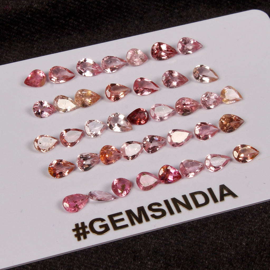 Certified 12.20 Cts/39 Pcs Natural Rubellite Tourmaline Pear Cut 5-6mm Gemstones