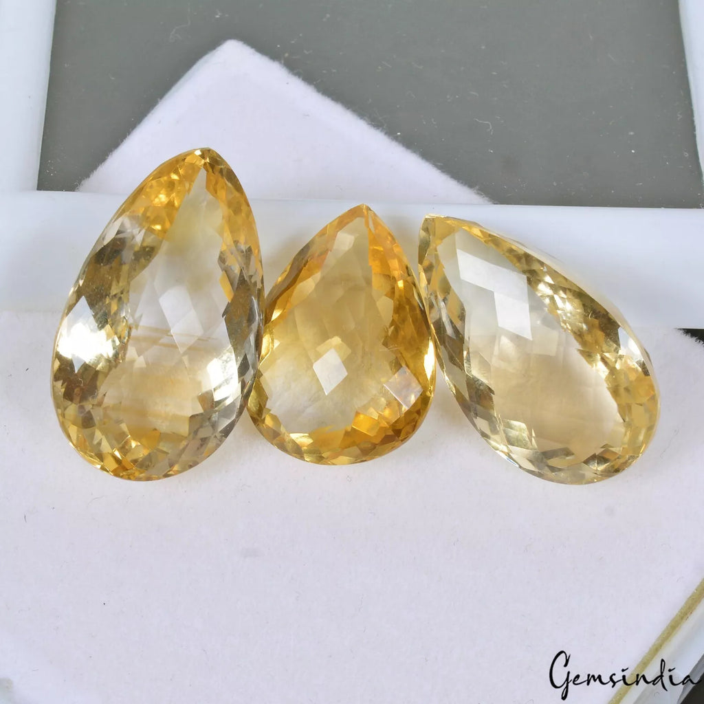 Citrine Lot, Loose Gemstone, Untreated, Yellow — 3 Pieces, 19mm to 25mm, 64.50 Ct, Brazil