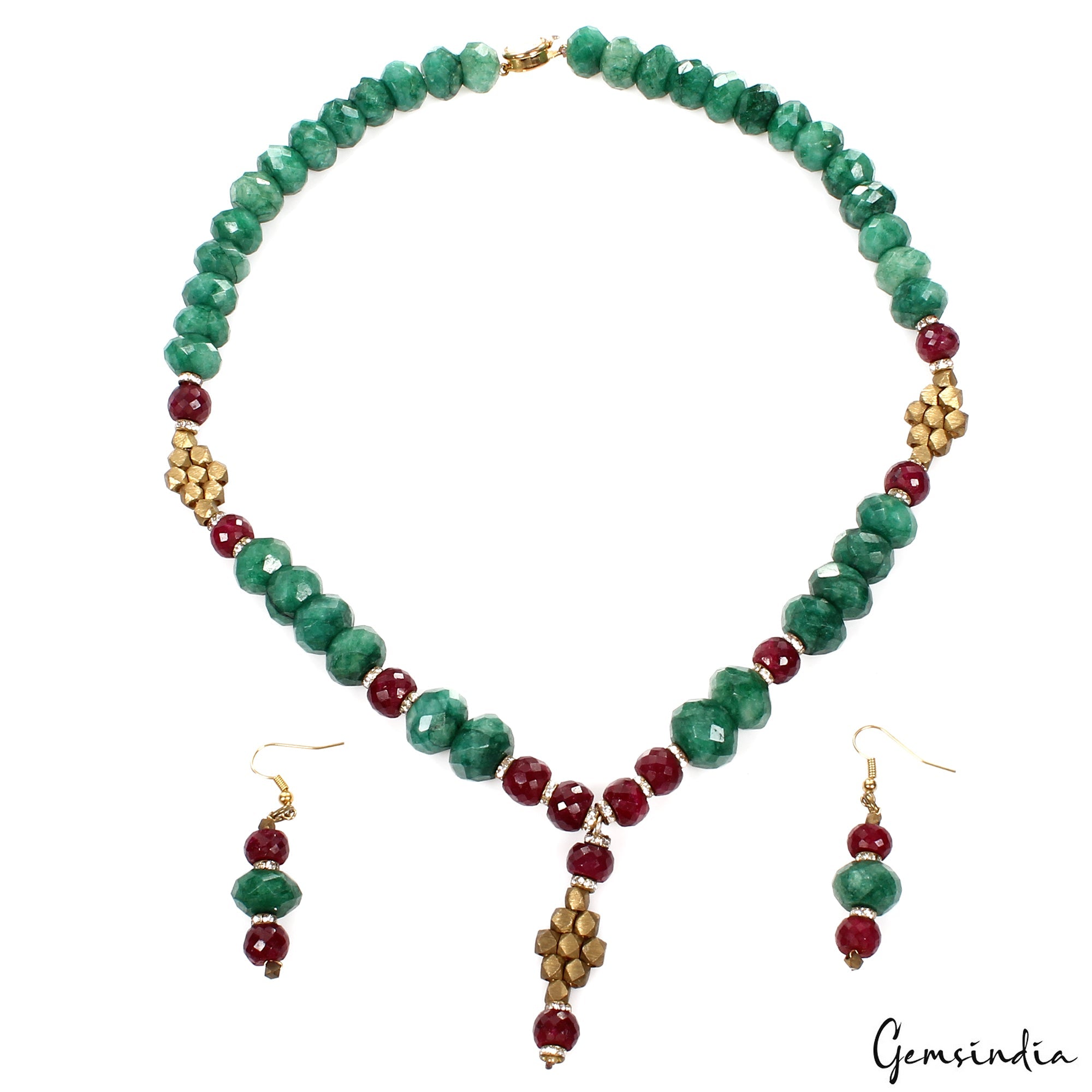 666.80Ct Natural Ruby & Emerald Handmade Designer Women Necklace 20" w/ Earring