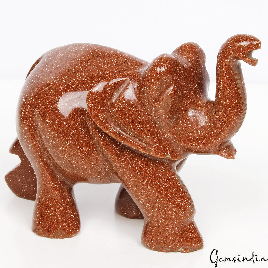 1020Ct Natural Brown Sunstone Trunk up Elephant Hand Crafted/Home Decor Gemstone