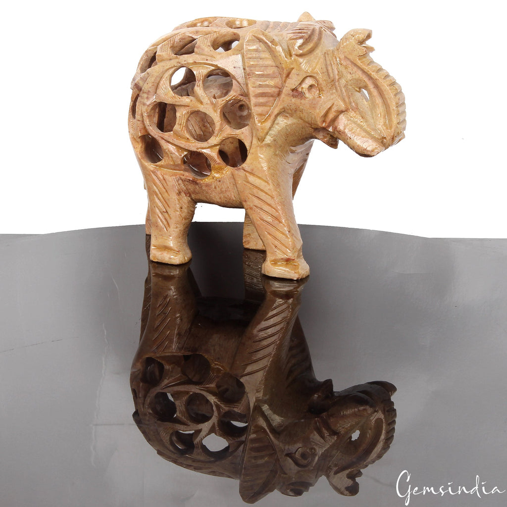 Hand Carved Elephant with Baby Inside Double Elephant Soapstone Figure ~ 1220 Ct