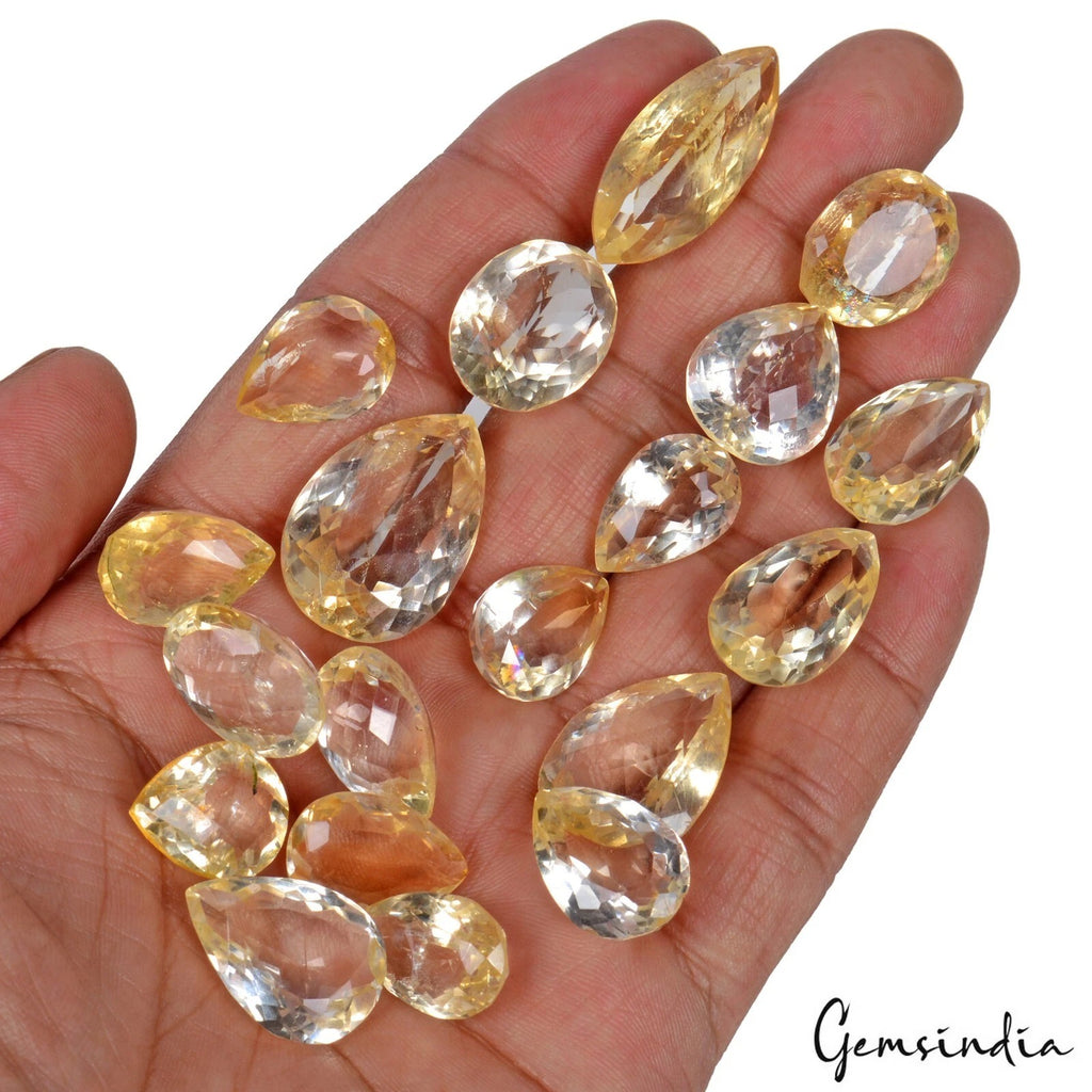 Citrine Lot, Loose Gemstone, Oval Pear marquise faceted & Checker Cut, Untreated — 19 Pieces, 16mm to 30mm, 261.10 Ct, Brazil