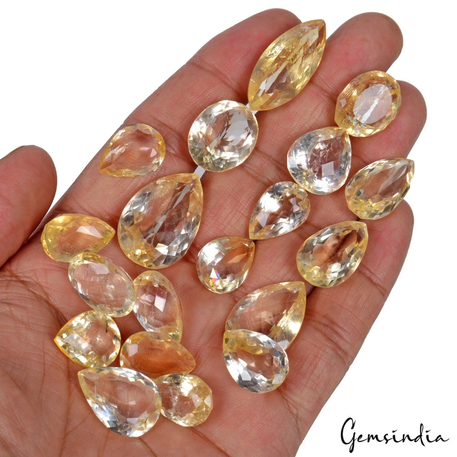 Citrine Lot, Loose Gemstone, Oval Pear marquise faceted & Checker Cut, Untreated — 19 Pieces, 16mm to 30mm, 261.10 Ct, Brazil