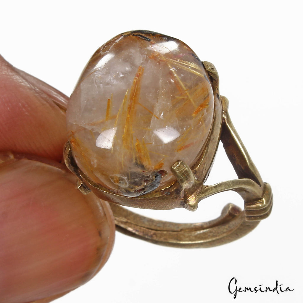 Golden Wire Rutile Ashtadhatu Ring, Untreated — 44.80 Ct (8.90 g), Madagascar