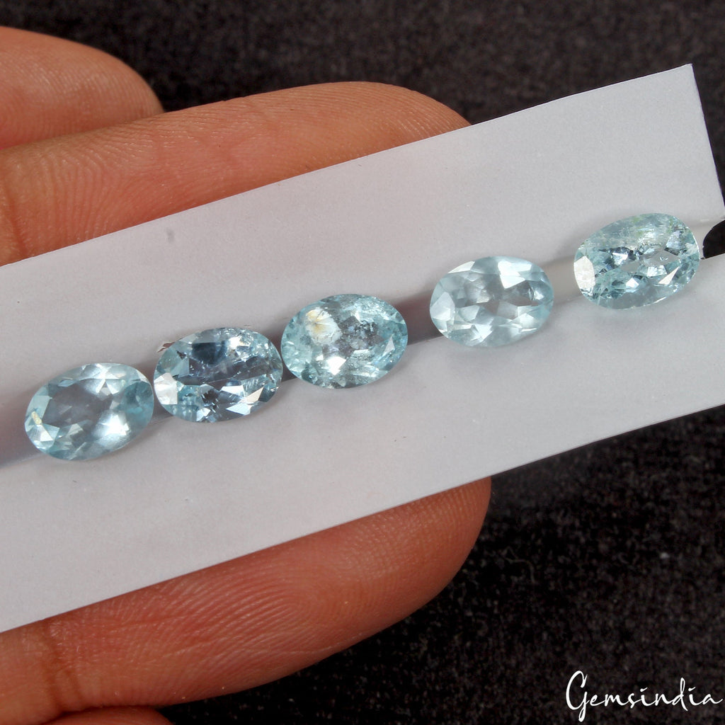 7x5mm Natural Blue Aquamarine Oval Cut Loose Certified Unheated Gemstones~3.45Ct