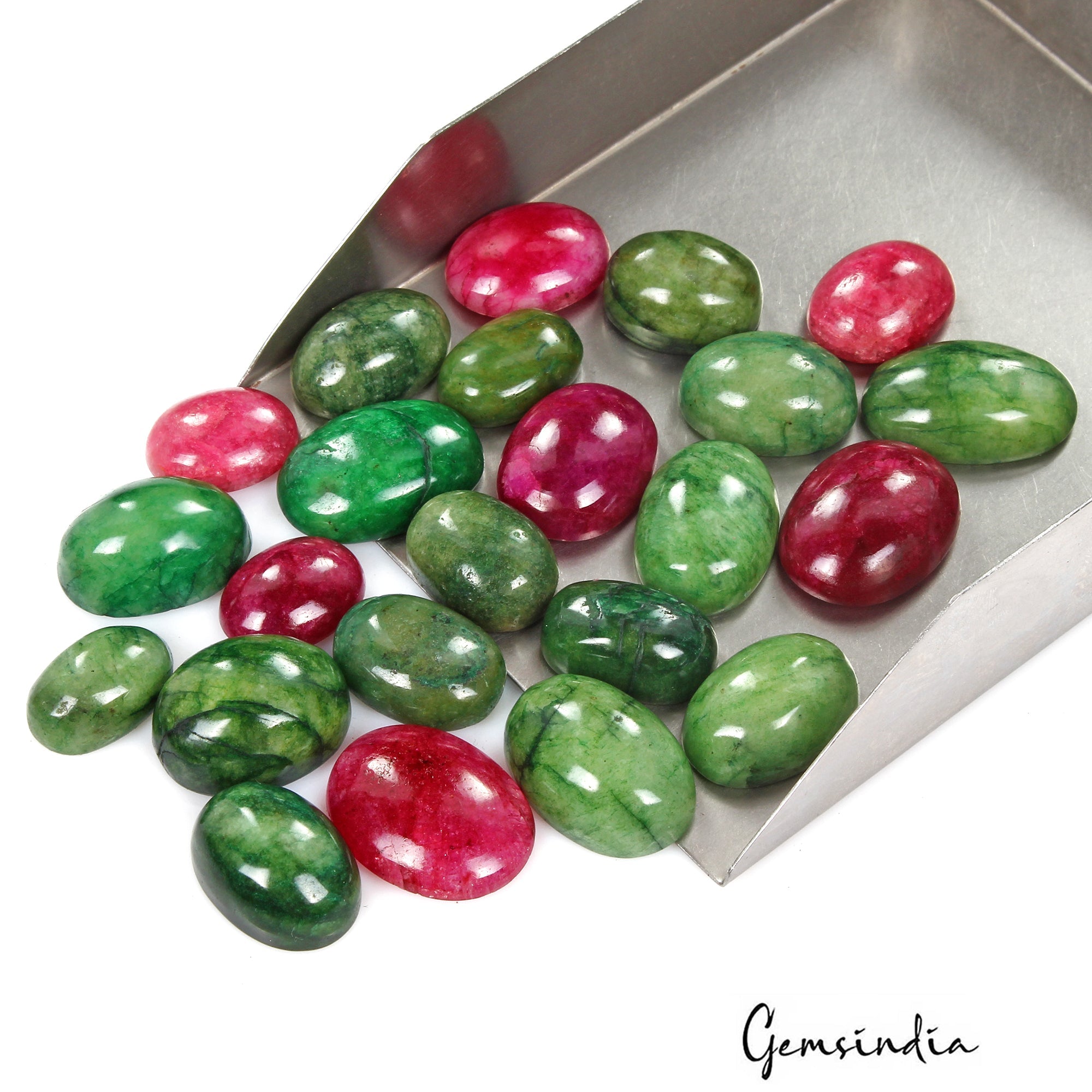 500 Ct/23 Pcs Natural Green Emerald Red Ruby Oval Cab Loose Gems Lot For Jewelry