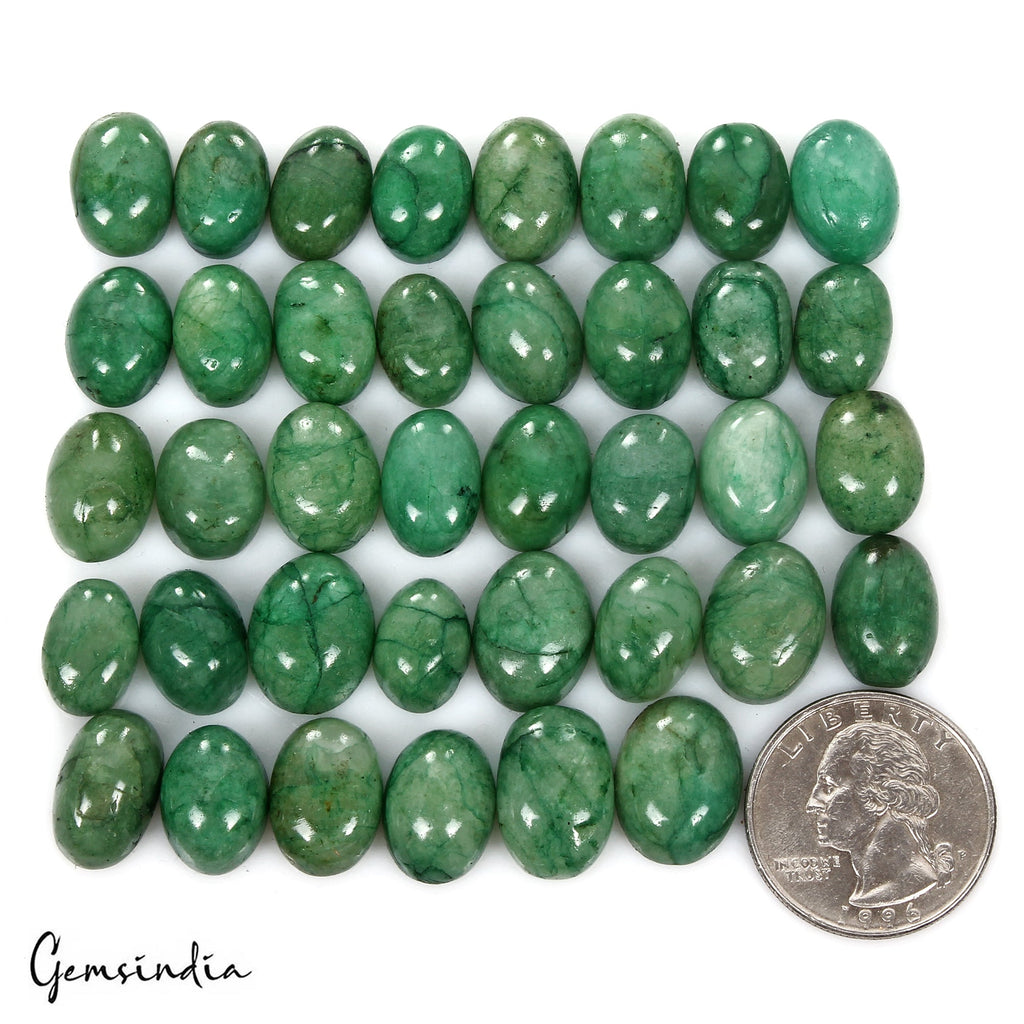 300 Ct/38 Pcs Natural Brazilian Green Emerald Oval Cab Loose Gem Lot For Jewelry