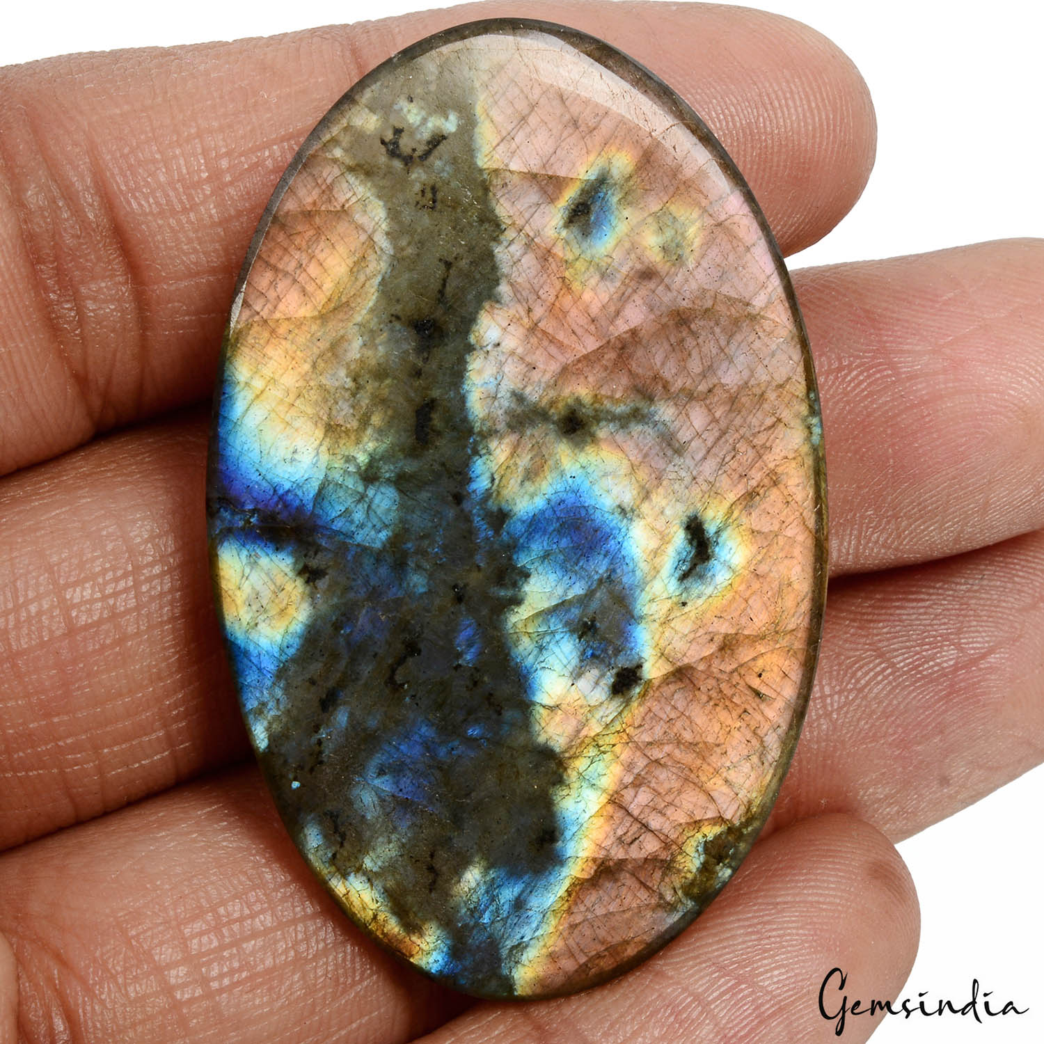 Spectrolite Cabochon, Oval Cabochon, Untreated — 52x33x07mm, 101.70 Ct
