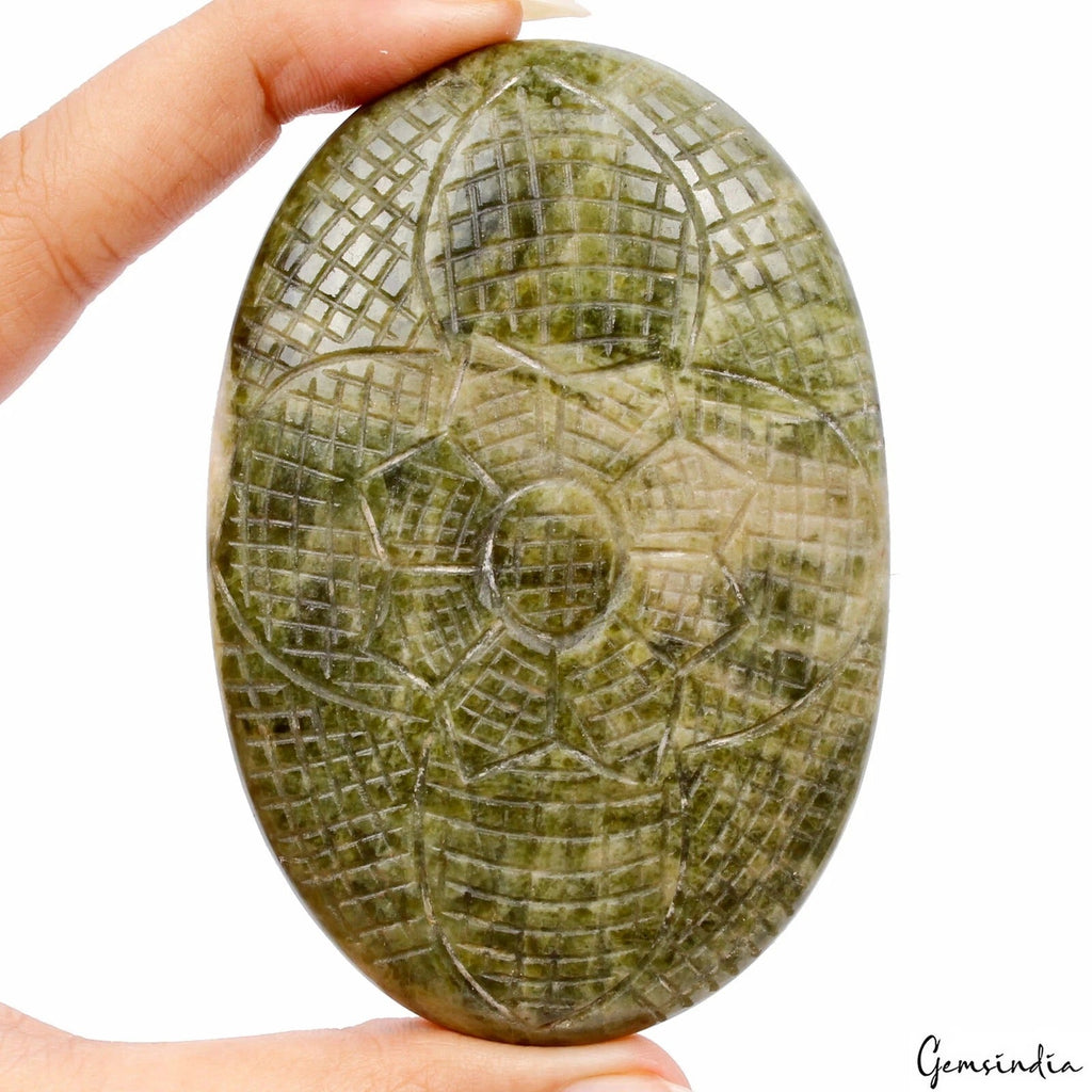 640 Cts Natural Untreated Green Vessonite Oval Carving Earth Mined Huge Gemstone
