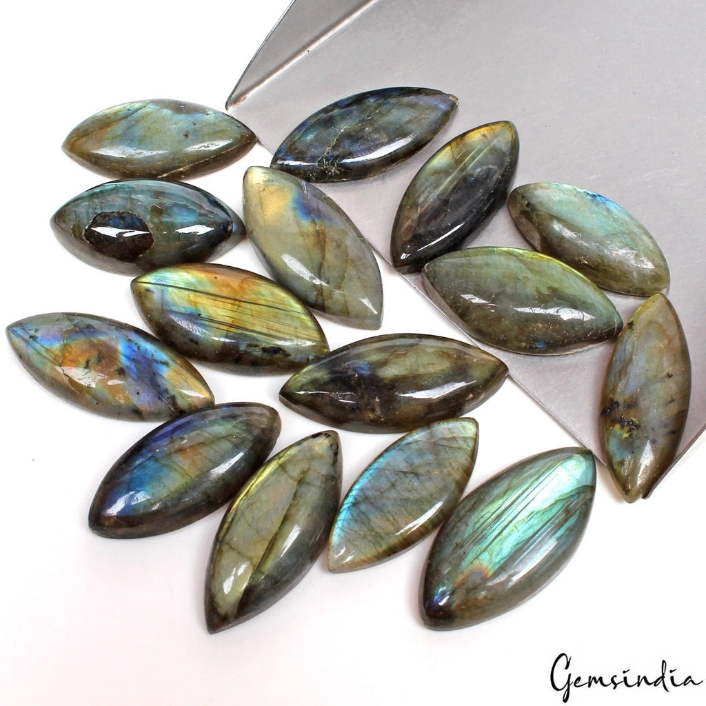 300 Ct Natural Yellow Blue Shine Labradorite Marquise Cab Loose Gems Lot 15 Pcs