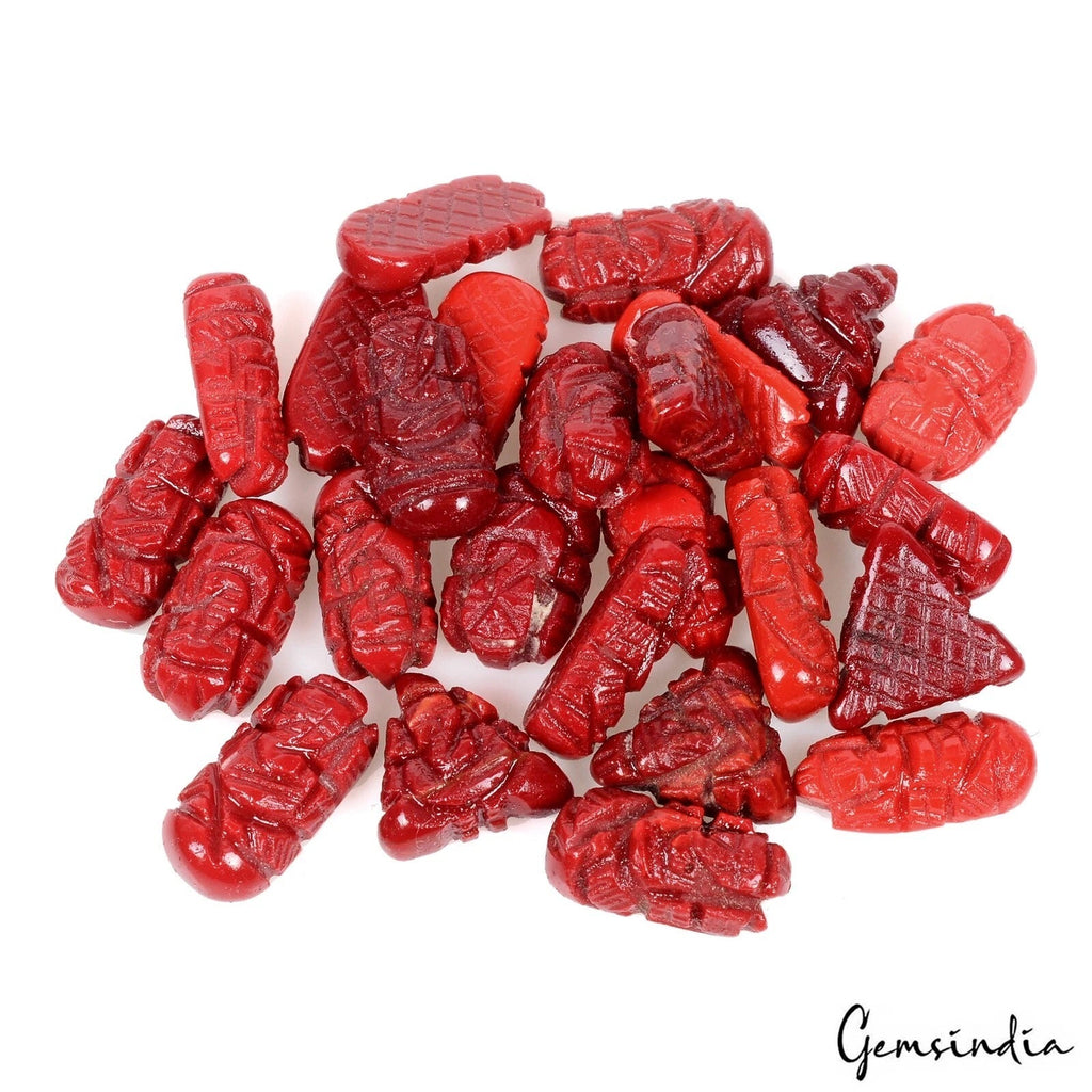 107.50 Ct/20 Pcs Taiwan Coral Hand Carved Ganesha Loose 10mm-15mm Gems For Rings