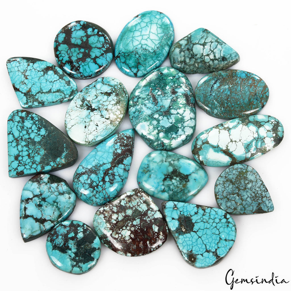 Turquoise Lot, Cabochon, Blue — 16 Pieces, 25mm to 43mm, 690 Ct