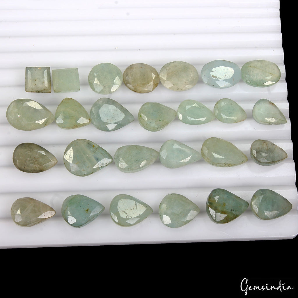 200.00 Ct/26 Pc Natural Untreated Green Blue Beryl Aquamarine Mix Cut Loose Gems